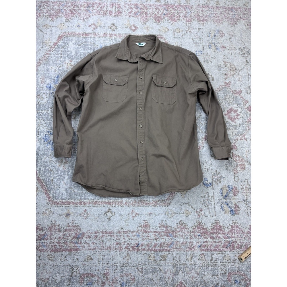 KEY Apparel Men's 4XLT Utility Long Sleeve Button Up Cargo Pockets Khaki Shirt